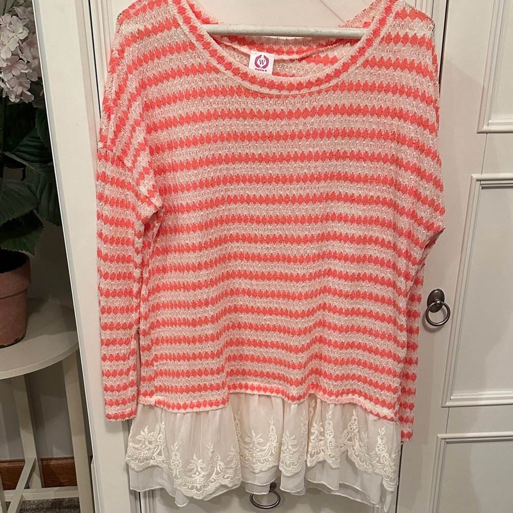 Striped Pink and White Women's Sweater